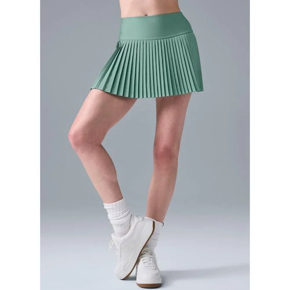Alo Airlift Grand Slam Tennis Skirt Botanical Green High-Rise Waist Pleats Skort